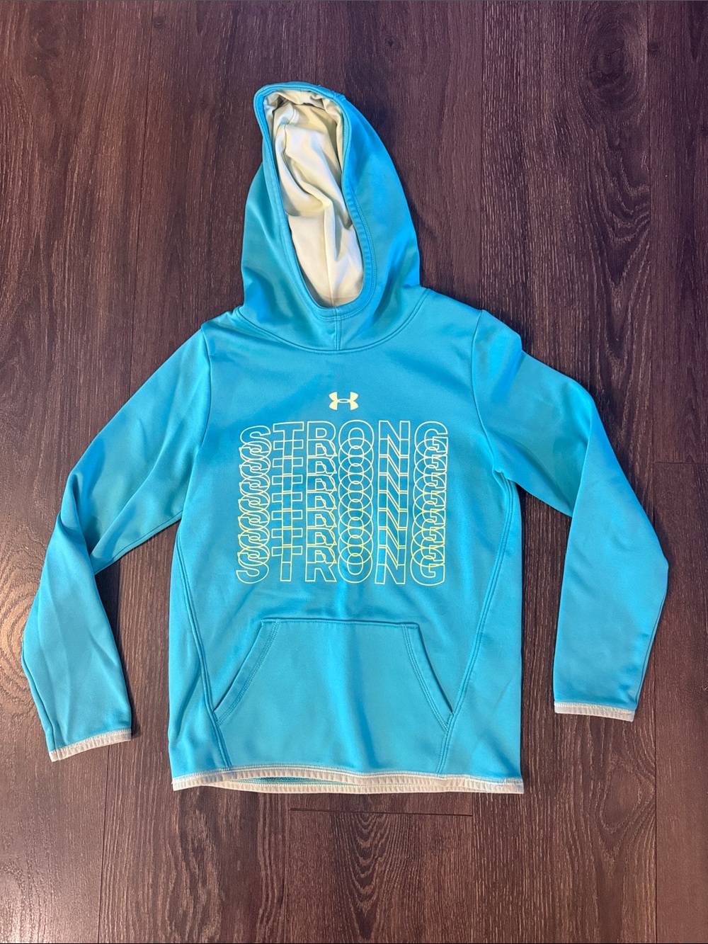 Under Armour Kids Turquoise Hooded Pullover with STRONG Graphic